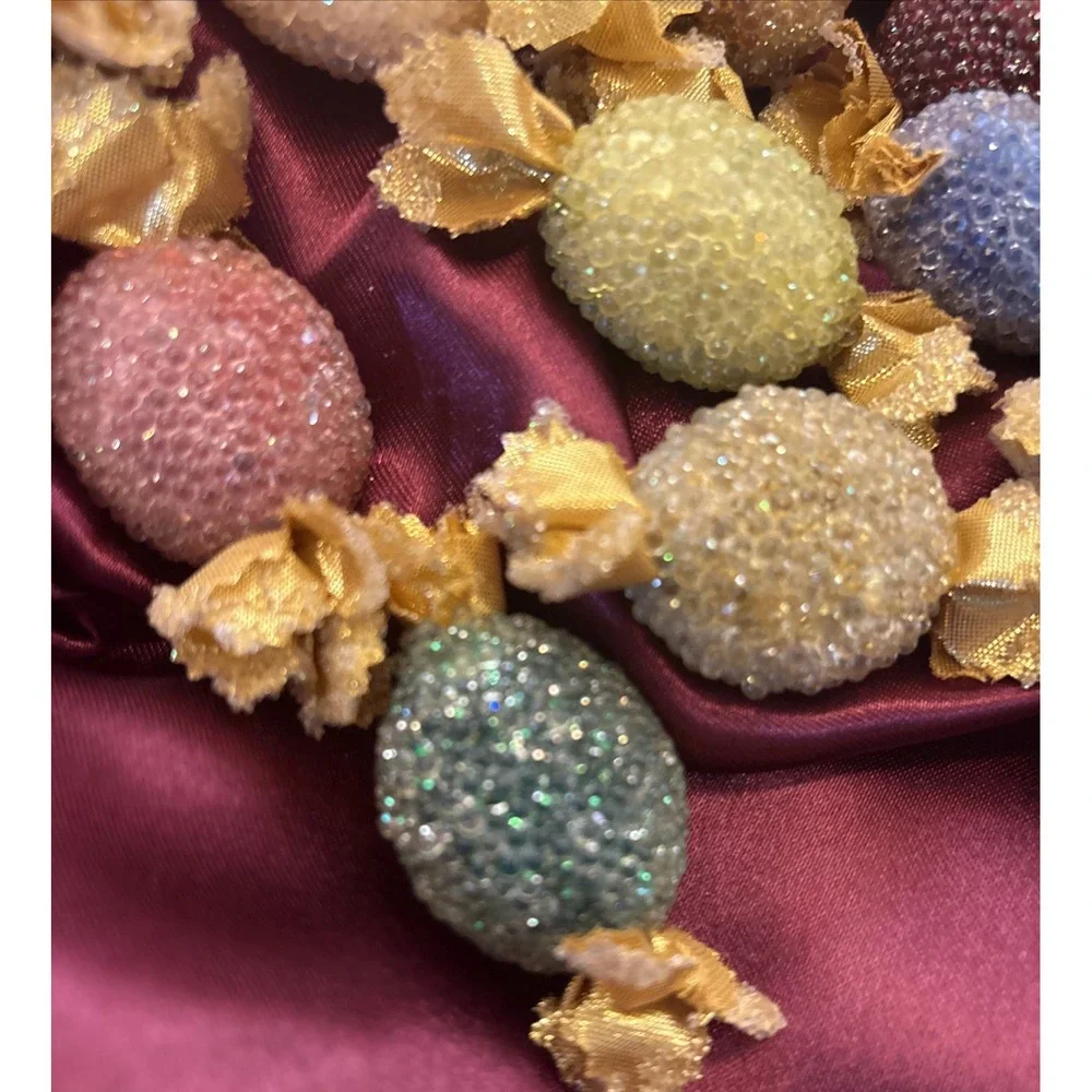 12 Rare Vintage Beaded Candy Pieces Faux‎ Sugared Gold Wrapper MCM display